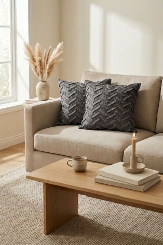 Harmony Serisi Püsküllü Dekoratif Kırlent Kılıfı – Antrasit&Gri