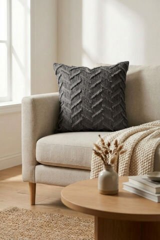 Harmony Serisi Püsküllü Dekoratif Kırlent Kılıfı – Antrasit&Gri