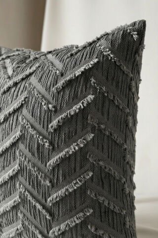 Harmony Serisi Püsküllü Dekoratif Kırlent Kılıfı – Antrasit&Gri