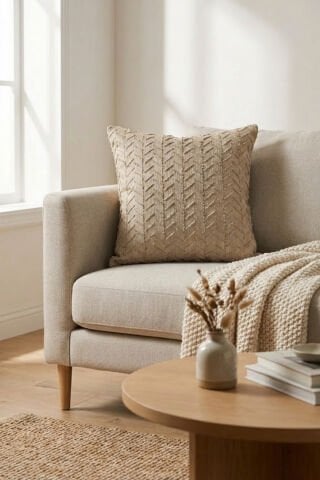 Harmony Serisi Püsküllü Dekoratif Kırlent Kılıfı – Bej