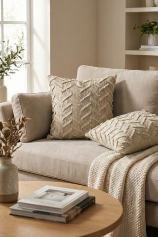 Harmony Serisi Püsküllü Dekoratif Kırlent Kılıfı – Krem