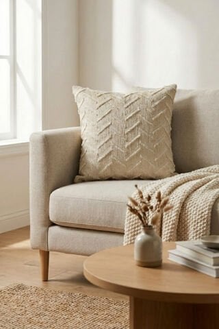 Harmony Serisi Püsküllü Dekoratif Kırlent Kılıfı – Krem