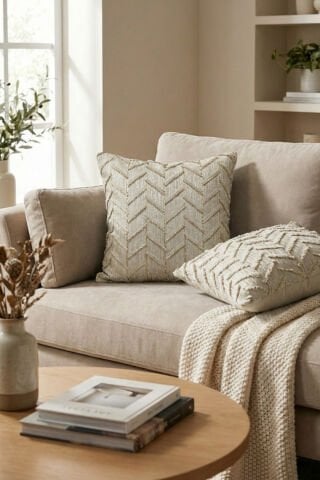 Harmony Serisi Püsküllü Dekoratif Kırlent Kılıfı – Krem&Bej