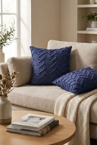 Harmony Serisi Püsküllü Dekoratif Kırlent Kılıfı – Lacivert