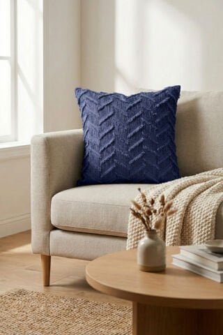 Harmony Serisi Püsküllü Dekoratif Kırlent Kılıfı – Lacivert