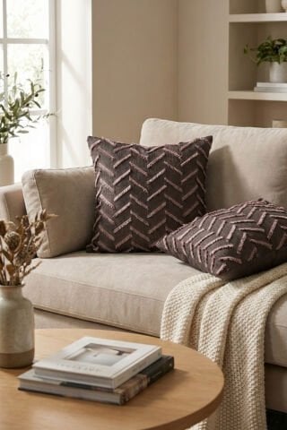 Harmony Serisi Püsküllü Dekoratif Kırlent Kılıfı – Pudra