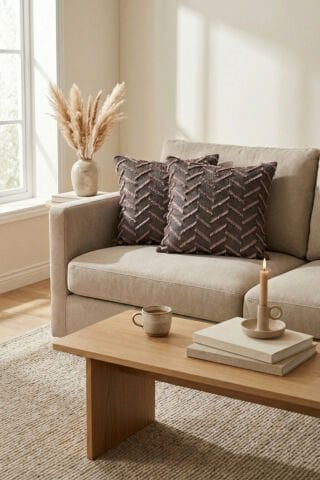 Harmony Serisi Püsküllü Dekoratif Kırlent Kılıfı – Pudra