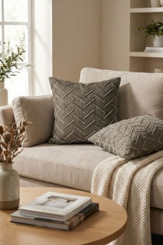 Harmony Serisi Püsküllü Dekoratif Kırlent Kılıfı – Taş