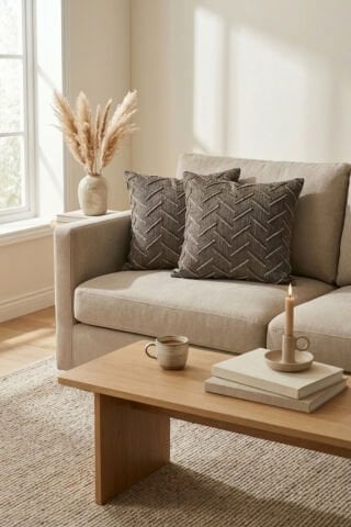 Harmony Serisi Püsküllü Dekoratif Kırlent Kılıfı – Taş