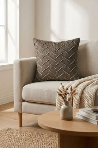 Harmony Serisi Püsküllü Dekoratif Kırlent Kılıfı – Taş