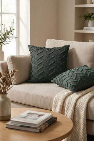 Harmony Serisi Püsküllü Dekoratif Kırlent Kılıfı – Yeşil