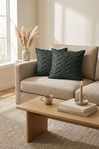 Harmony Serisi Püsküllü Dekoratif Kırlent Kılıfı – Yeşil