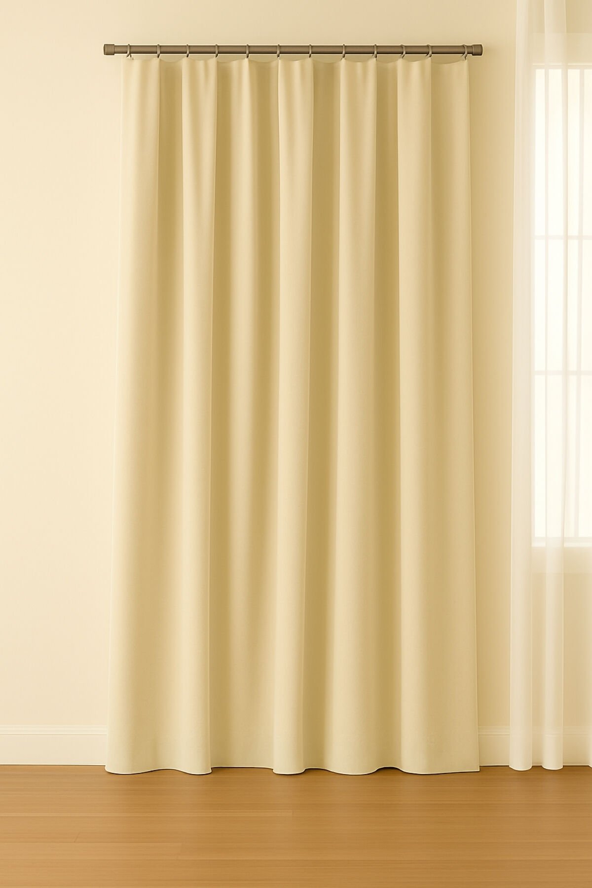 Luna Serisi Kadife Dokulu Fon Perde Açık Bej