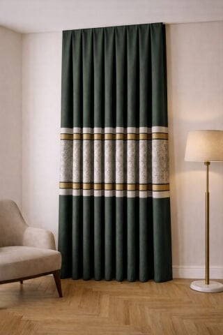 Berlin Pano Fon Perde - Yeşil&Gold