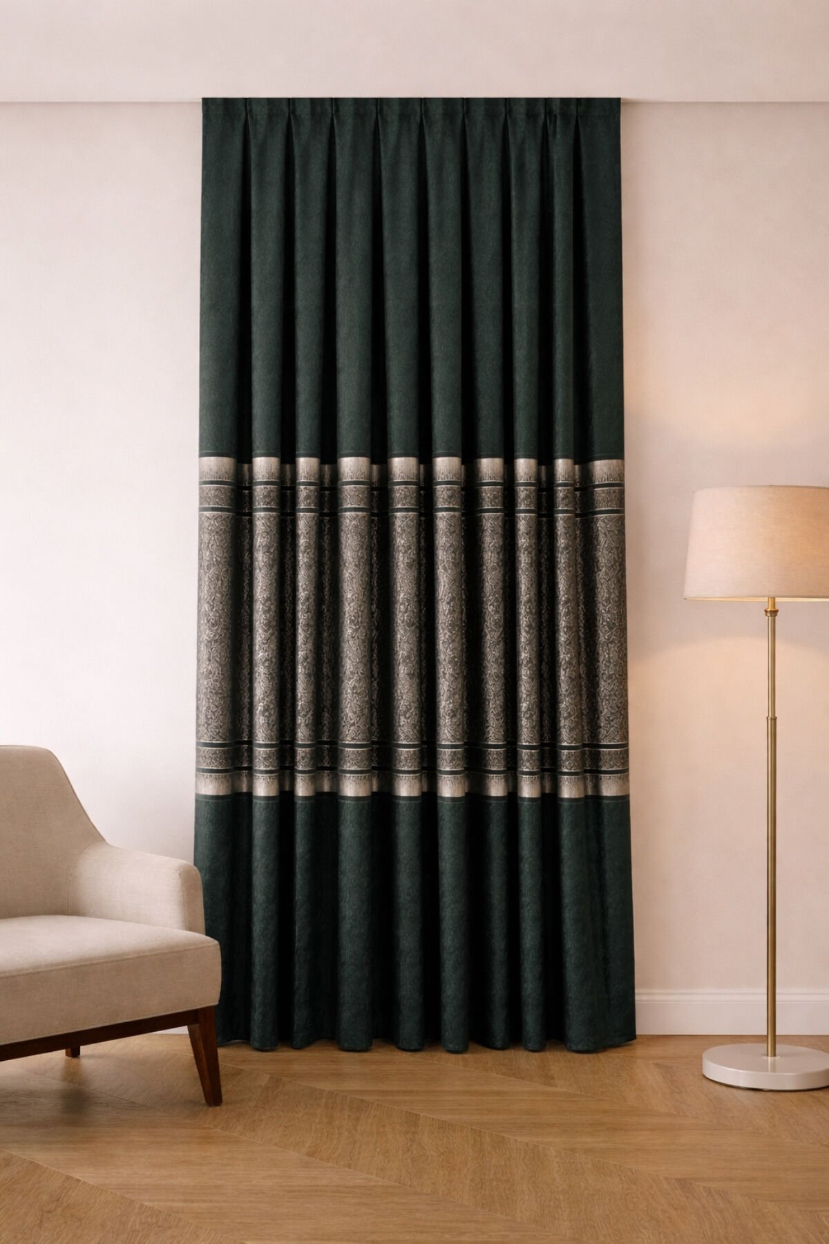 Berlin Pano Fon Perde - Yeşil&Gri