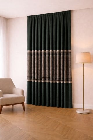 Berlin Pano Fon Perde - Yeşil&Gri